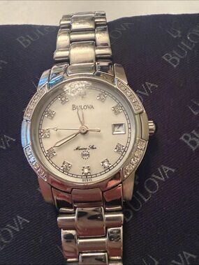 Bulova Silver Women's Marine Star Crystal Accent Bracelet Watch